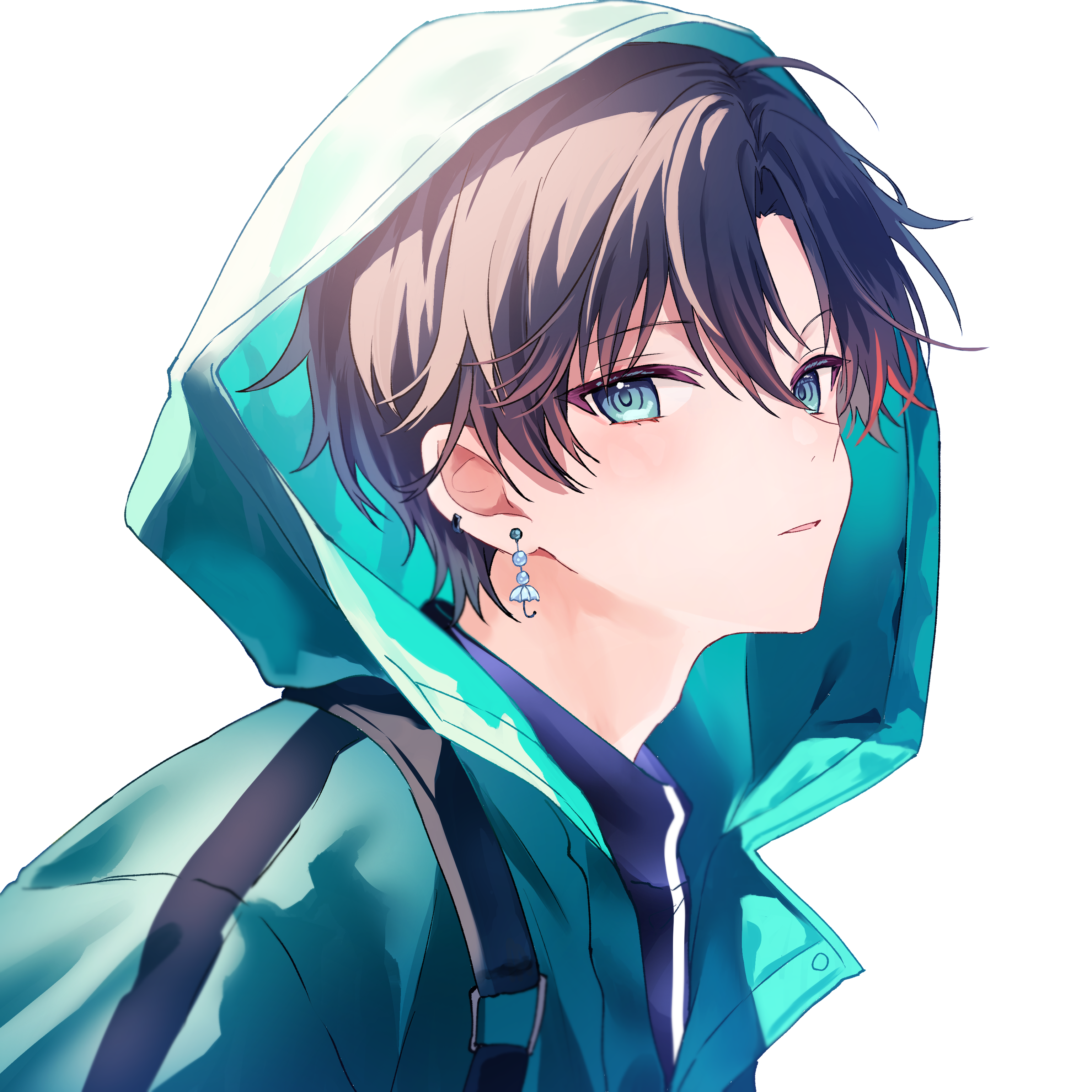 青緑のフードを着た時雨のイラスト